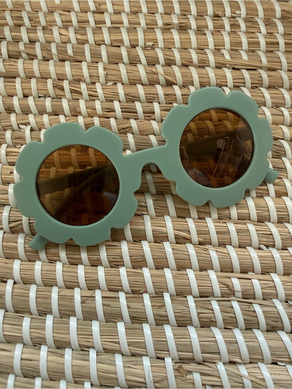 Toddler Size Flower-Shaped Round Sunglasses in Sage Green